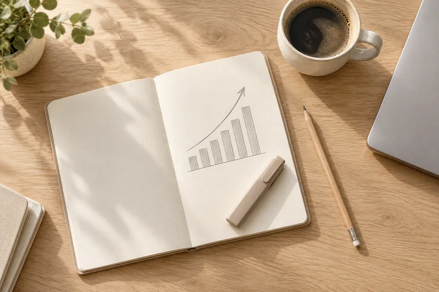 Carnet avec un graphique en barres dessiné à la main